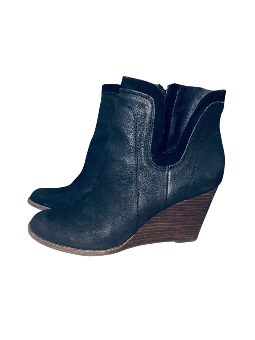 Lucky Brand Yenata Black Suede Leather Wedge Ankle Boots 10M Zip Western Boho